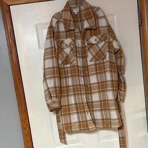 Time and Tru Tan and White Plaid Jacket